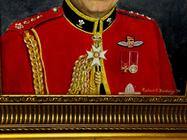 Oil Painting Portrait Young Prince Charles Of Wales Colonel In Chief Red Coat Mess Dress - Cheshire Antiques Consultant Ltd