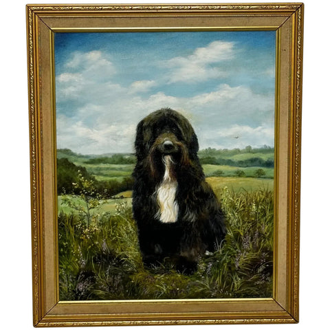 Oil Painting Prized Tibetan Terrier Dog Sitting Near Neath By Dilys Thomas - Cheshire Antiques Consultant Ltd