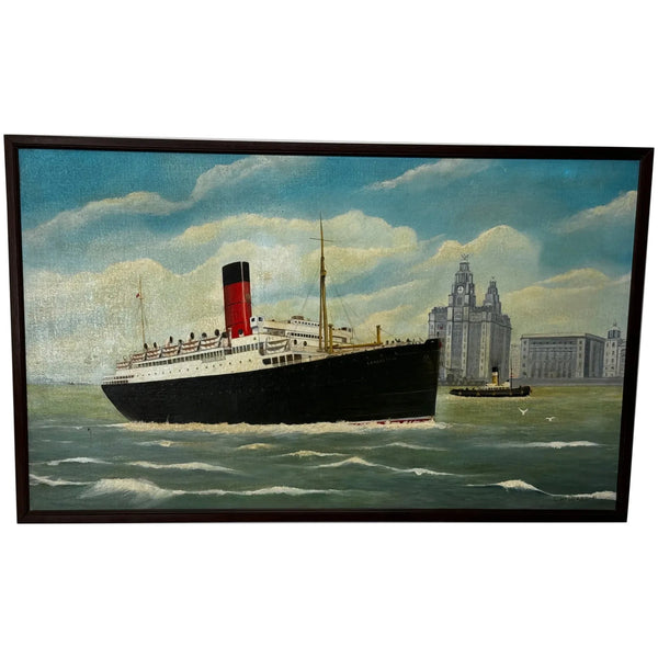 Oil Painting RMS Lancastria Ship Leaving Liverpool Heading To Evacuate British Expeditionary Force June 1940 - Cheshire Antiques Consultant Ltd