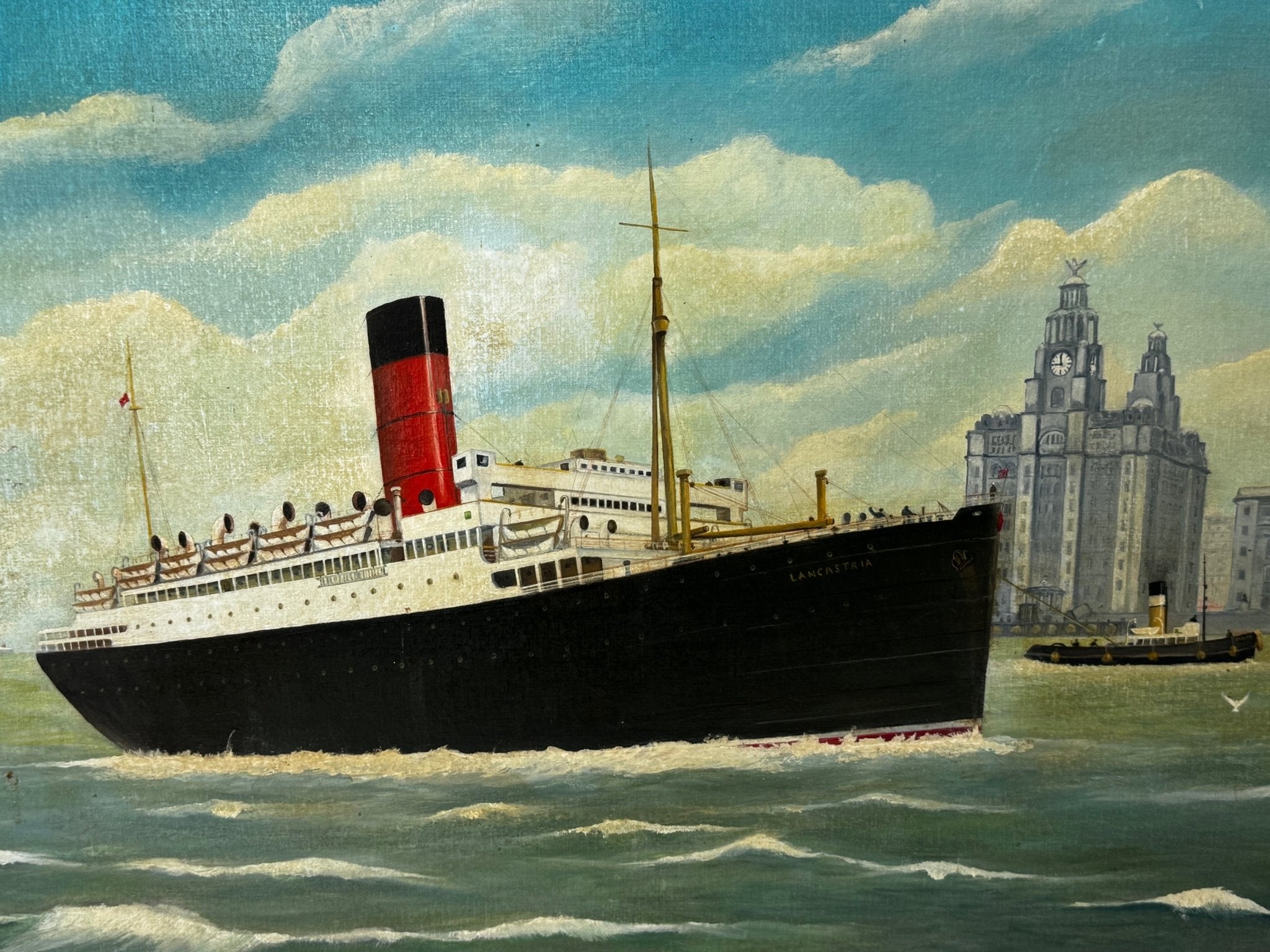 Oil Painting RMS Lancastria Ship Leaving Liverpool Heading To Evacuate British Expeditionary Force June 1940 - Cheshire Antiques Consultant Ltd