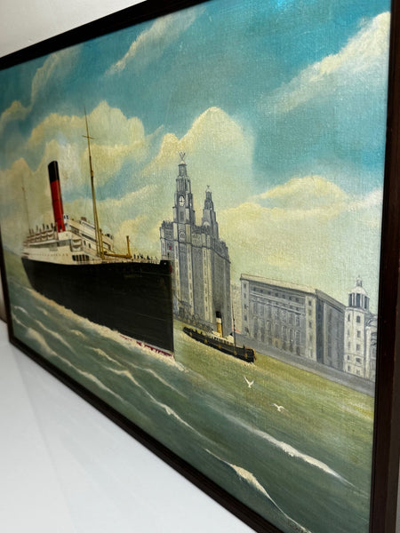 Oil Painting RMS Lancastria Ship Leaving Liverpool Heading To Evacuate British Expeditionary Force June 1940 - Cheshire Antiques Consultant Ltd