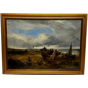 Oil Painting Ship Wreck Moreton Beach Wirral Leasowe Lighthouse By William Joseph Julius Caesar Bond - Cheshire Antiques Consultant Ltd