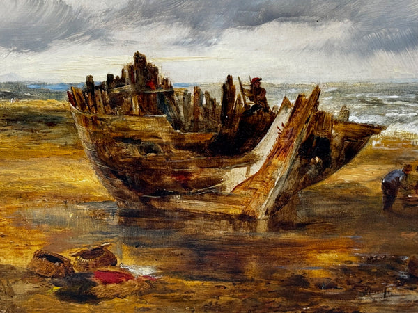 Oil Painting Ship Wreck Moreton Beach Wirral Leasowe Lighthouse By William Joseph Julius Caesar Bond - Cheshire Antiques Consultant Ltd