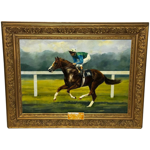 Oil Painting The Minstrel Epsom Derby 1977 Jockey Lester Piggott Up - Cheshire Antiques Consultant LTD