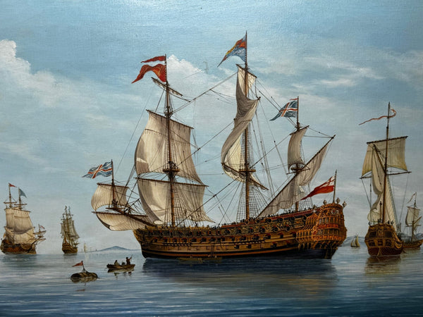 Oil Painting The Royal Prince Warship Of the Line 1679 By John Bentham Dinsdale - Cheshire Antiques Consultant Ltd