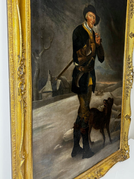 Oil Painting Victorian Huntsman Pipe Smoker Woodcutter Terrier Dog After Edwin Landseer - Cheshire Antiques Consultant Ltd