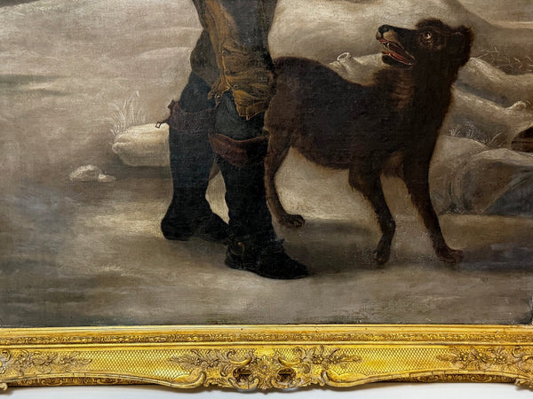 Oil Painting Victorian Huntsman Pipe Smoker Woodcutter Terrier Dog After Edwin Landseer - Cheshire Antiques Consultant Ltd