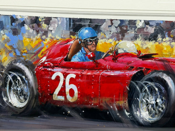 Painting Formula One Racing 1955 Monaco Grand Prix Alberto Ascari Red Lancia D50 - Cheshire Antiques Consultant Ltd