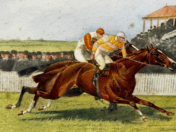 Painting Race Horse Neil Gow Jockey Danny Maher Up At Newmarket By Isaac Cullin - Cheshire Antiques Consultant Ltd