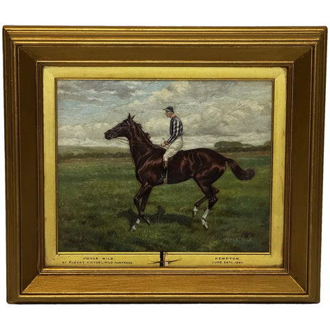 Painting Race Horse Winner Victor Wild Jockey Mornington Cannon Up Kempton Park - Cheshire Antiques Consultant Ltd