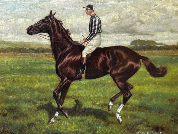 Painting Race Horse Winner Victor Wild Jockey Mornington Cannon Up Kempton Park - Cheshire Antiques Consultant Ltd