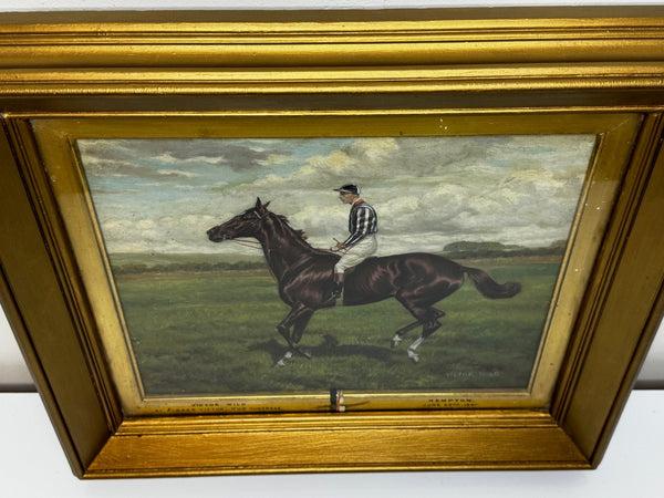 Painting Race Horse Winner Victor Wild Jockey Mornington Cannon Up Kempton Park - Cheshire Antiques Consultant Ltd