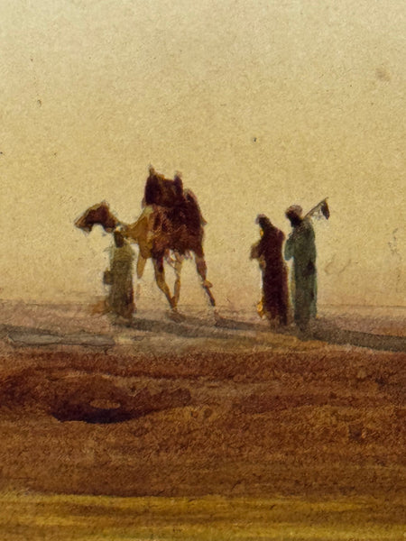 Painting Suez Canal Group Of Bedouin Tribesman With Camels Travelling Along Bank - Cheshire Antiques Consultant Ltd