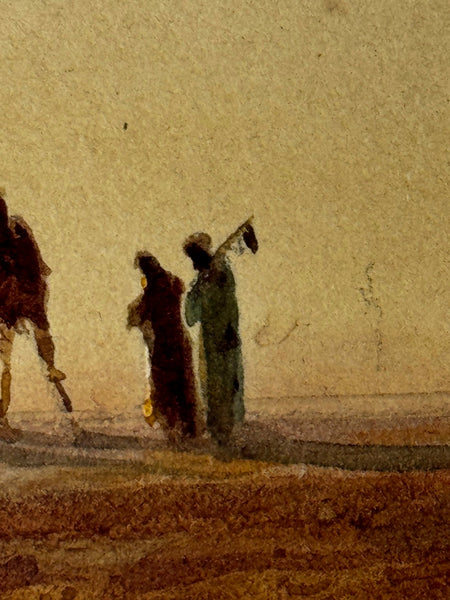 Painting Suez Canal Group Of Bedouin Tribesman With Camels Travelling Along Bank - Cheshire Antiques Consultant Ltd