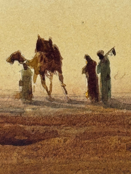 Painting Suez Canal Group Of Bedouin Tribesman With Camels Travelling Along Bank - Cheshire Antiques Consultant Ltd