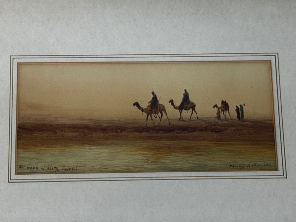 Painting Suez Canal Group Of Bedouin Tribesman With Camels Travelling Along Bank - Cheshire Antiques Consultant Ltd