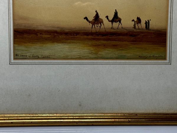 Painting Suez Canal Group Of Bedouin Tribesman With Camels Travelling Along Bank - Cheshire Antiques Consultant Ltd