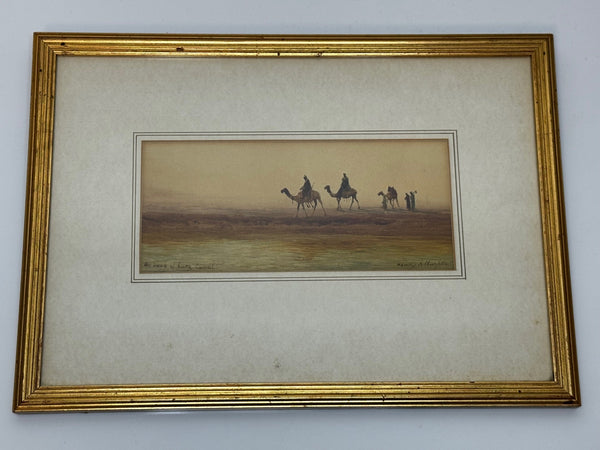 Painting Suez Canal Group Of Bedouin Tribesman With Camels Travelling Along Bank - Cheshire Antiques Consultant Ltd