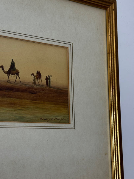 Painting Suez Canal Group Of Bedouin Tribesman With Camels Travelling Along Bank - Cheshire Antiques Consultant Ltd