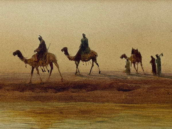 Painting Suez Canal Group Of Bedouin Tribesman With Camels Travelling Along Bank - Cheshire Antiques Consultant Ltd