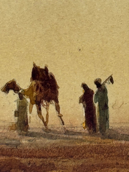 Painting Suez Canal Group Of Bedouin Tribesman With Camels Travelling Along Bank - Cheshire Antiques Consultant Ltd