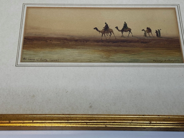 Painting Suez Canal Group Of Bedouin Tribesman With Camels Travelling Along Bank - Cheshire Antiques Consultant Ltd