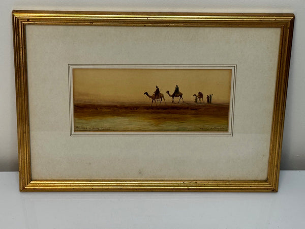 Painting Suez Canal Group Of Bedouin Tribesman With Camels Travelling Along Bank - Cheshire Antiques Consultant Ltd