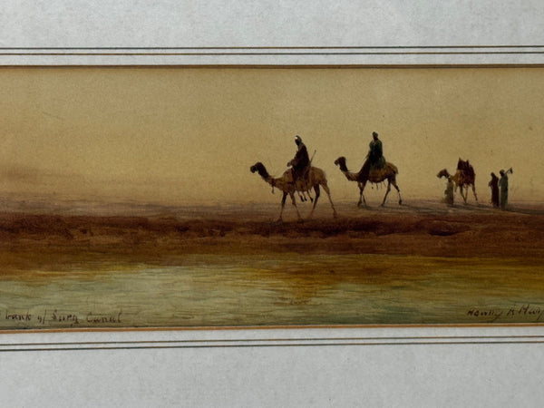 Painting Suez Canal Group Of Bedouin Tribesman With Camels Travelling Along Bank - Cheshire Antiques Consultant Ltd