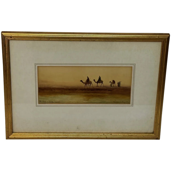 Painting Suez Canal Group Of Bedouin Tribesman With Camels Travelling Along Bank - Cheshire Antiques Consultant Ltd