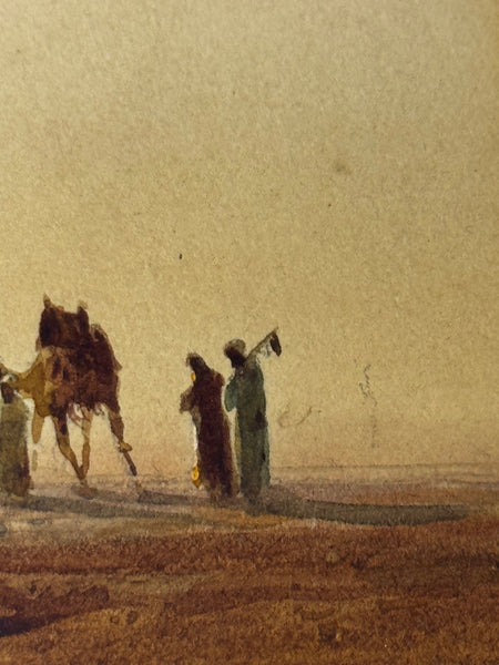 Painting Suez Canal Group Of Bedouin Tribesman With Camels Travelling Along Bank - Cheshire Antiques Consultant Ltd