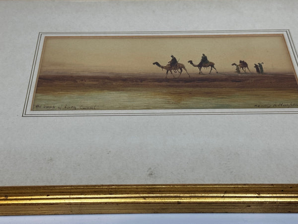 Painting Suez Canal Group Of Bedouin Tribesman With Camels Travelling Along Bank - Cheshire Antiques Consultant Ltd