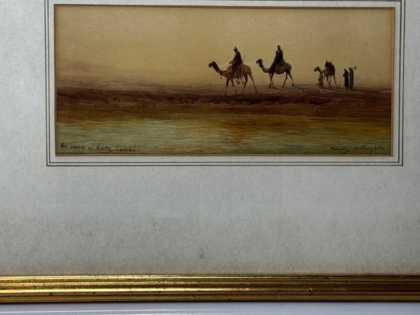 Painting Suez Canal Group Of Bedouin Tribesman With Camels Travelling Along Bank - Cheshire Antiques Consultant Ltd