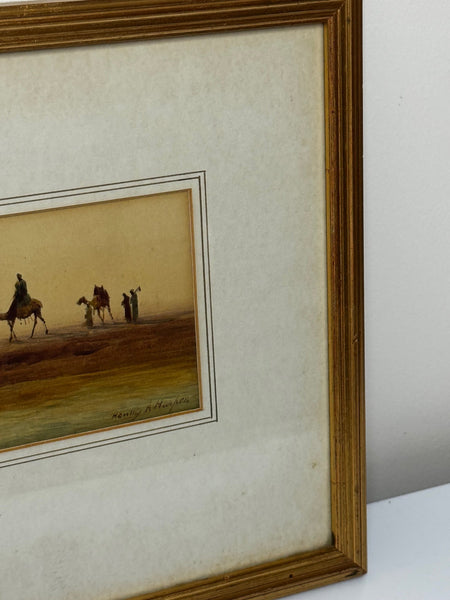 Painting Suez Canal Group Of Bedouin Tribesman With Camels Travelling Along Bank - Cheshire Antiques Consultant Ltd