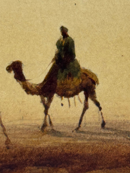 Painting Suez Canal Group Of Bedouin Tribesman With Camels Travelling Along Bank - Cheshire Antiques Consultant Ltd