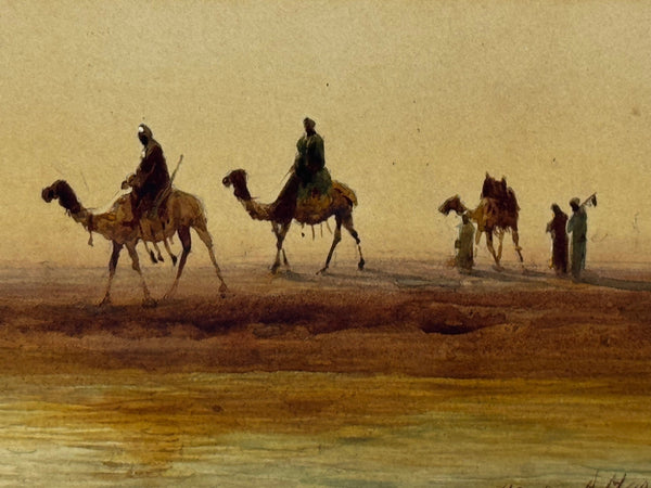 Painting Suez Canal Group Of Bedouin Tribesman With Camels Travelling Along Bank - Cheshire Antiques Consultant Ltd