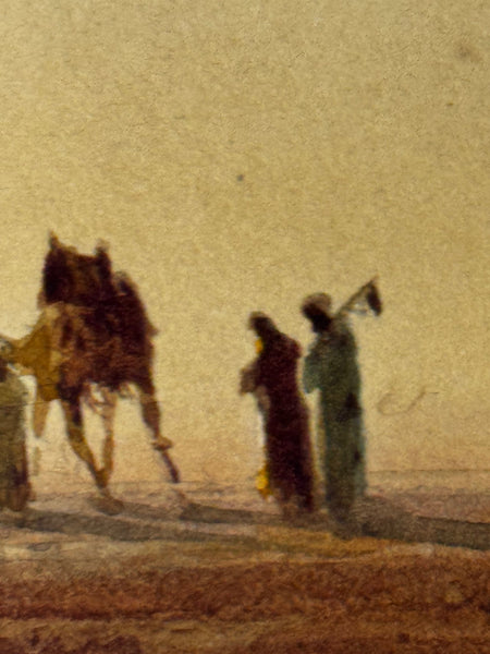 Painting Suez Canal Group Of Bedouin Tribesman With Camels Travelling Along Bank - Cheshire Antiques Consultant Ltd