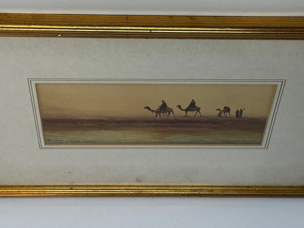 Painting Suez Canal Group Of Bedouin Tribesman With Camels Travelling Along Bank - Cheshire Antiques Consultant Ltd