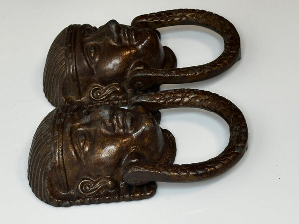 Pair Historic Mythical 19th Century Egyptian Sphinx Head Mask Bronze Door Knockers - Cheshire Antiques Consultant Ltd