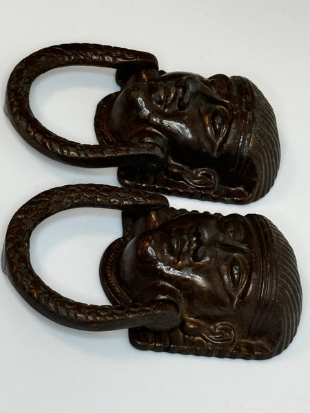 Pair Historic Mythical 19th Century Egyptian Sphinx Head Mask Bronze Door Knockers - Cheshire Antiques Consultant Ltd