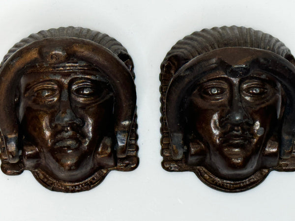 Pair Historic Mythical 19th Century Egyptian Sphinx Head Mask Bronze Door Knockers - Cheshire Antiques Consultant Ltd