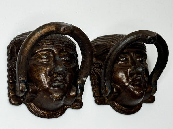 Pair Historic Mythical 19th Century Egyptian Sphinx Head Mask Bronze Door Knockers - Cheshire Antiques Consultant Ltd