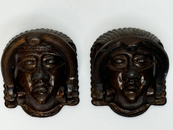 Pair Historic Mythical 19th Century Egyptian Sphinx Head Mask Bronze Door Knockers - Cheshire Antiques Consultant Ltd