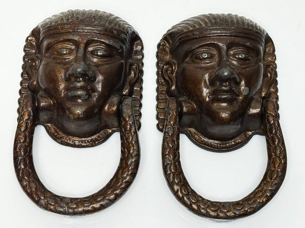 Pair Historic Mythical 19th Century Egyptian Sphinx Head Mask Bronze Door Knockers - Cheshire Antiques Consultant Ltd