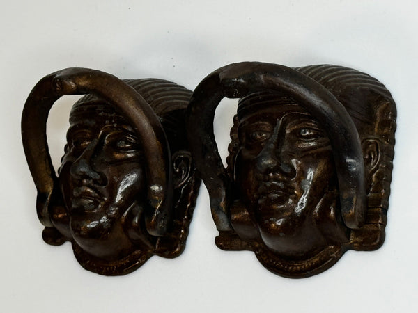 Pair Historic Mythical 19th Century Egyptian Sphinx Head Mask Bronze Door Knockers - Cheshire Antiques Consultant Ltd