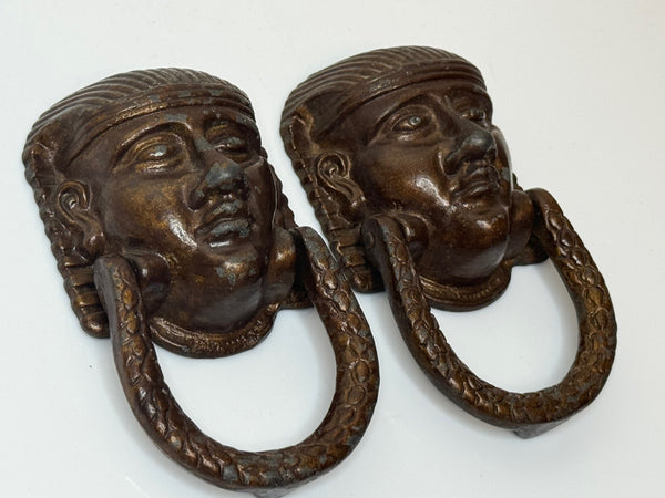 Pair Historic Mythical 19th Century Egyptian Sphinx Head Mask Bronze Door Knockers - Cheshire Antiques Consultant Ltd