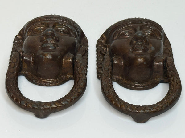 Pair Historic Mythical 19th Century Egyptian Sphinx Head Mask Bronze Door Knockers - Cheshire Antiques Consultant Ltd