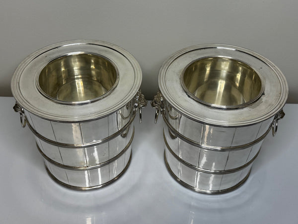 Pair Regency Style Lion Barrel Silver Champagne Ice Coolers - Cheshire Antiques Consultant Ltd