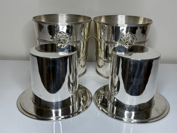 Pair Regency Style Lion Barrel Silver Champagne Ice Coolers - Cheshire Antiques Consultant Ltd