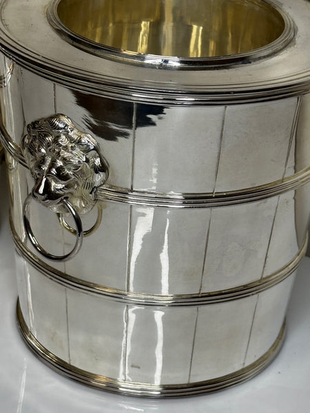 Pair Regency Style Lion Barrel Silver Champagne Ice Coolers - Cheshire Antiques Consultant Ltd