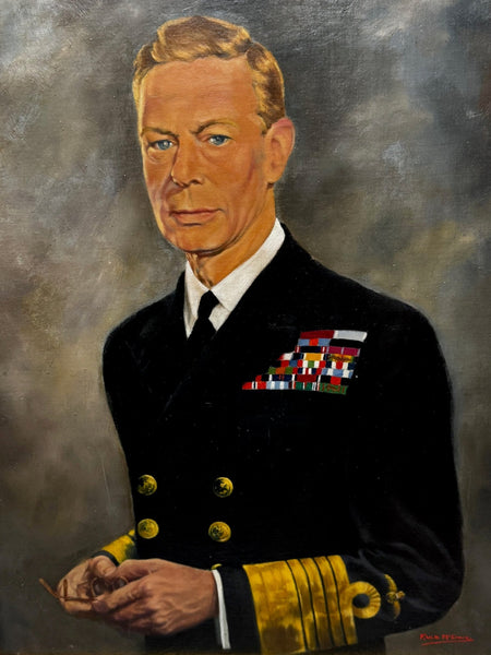 Portrait Oil Painting Monarch King George VI Naval Uniform After William McCance - Cheshire Antiques Consultant Ltd